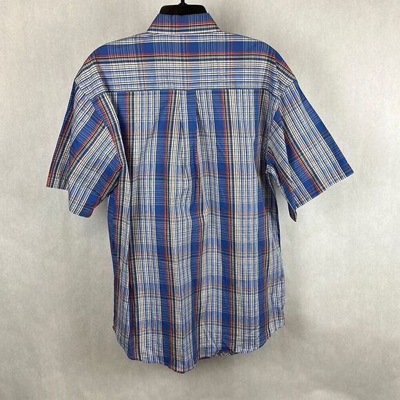 Wrangler 20X Button Front Shirt Mens Sz M Short Sleeve Plaid Blue Red White USA - Picture 6 of 7